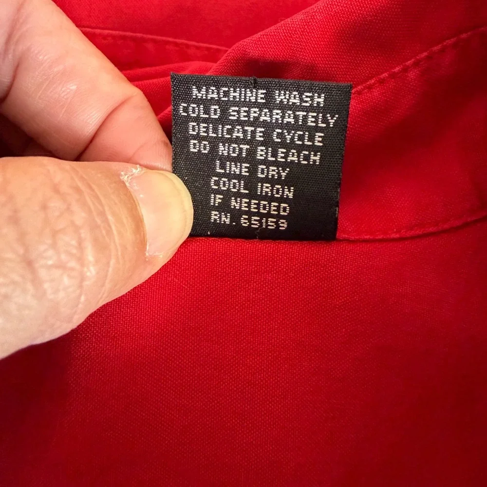 NY & Co 100% Silk Red Shirt Dress Size 10 Button Front Short Sleeve Knee‎ Length